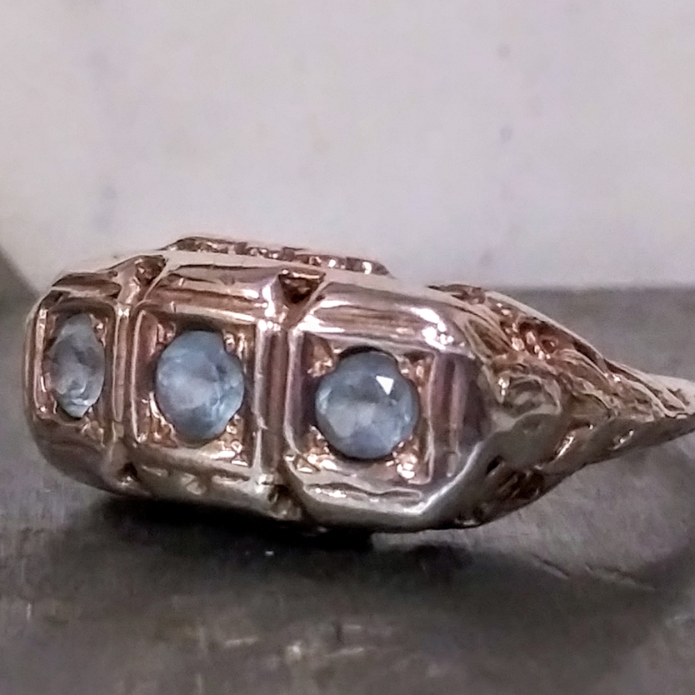 Art Deco Blue Topaz 2 Toned Champagne/Silver Ring